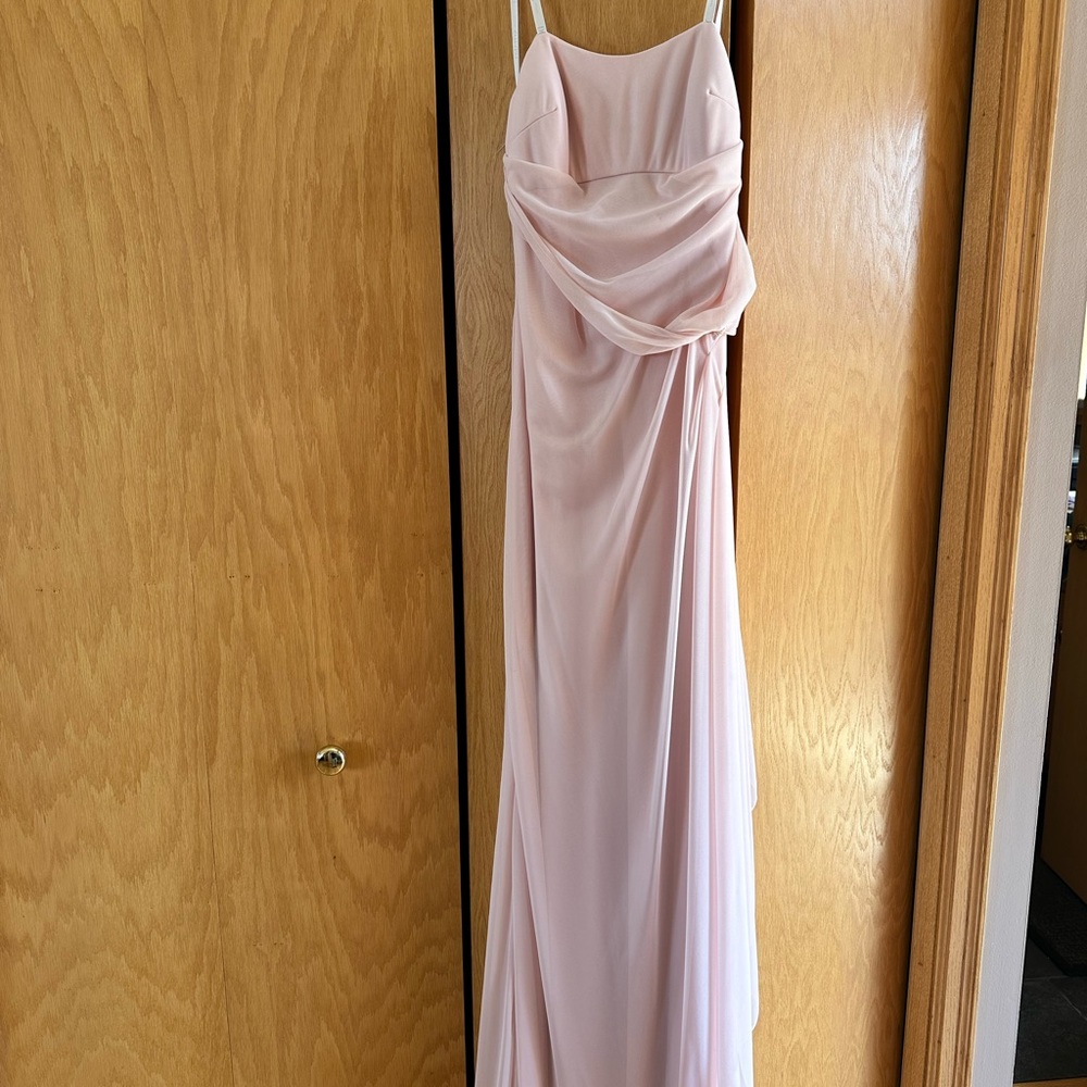 David's Bridal Pink Asymmetrical Ruched Maxi Dress